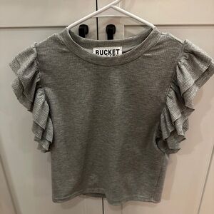 BUCKETLIST Gray Ruffle Sleeve Tee